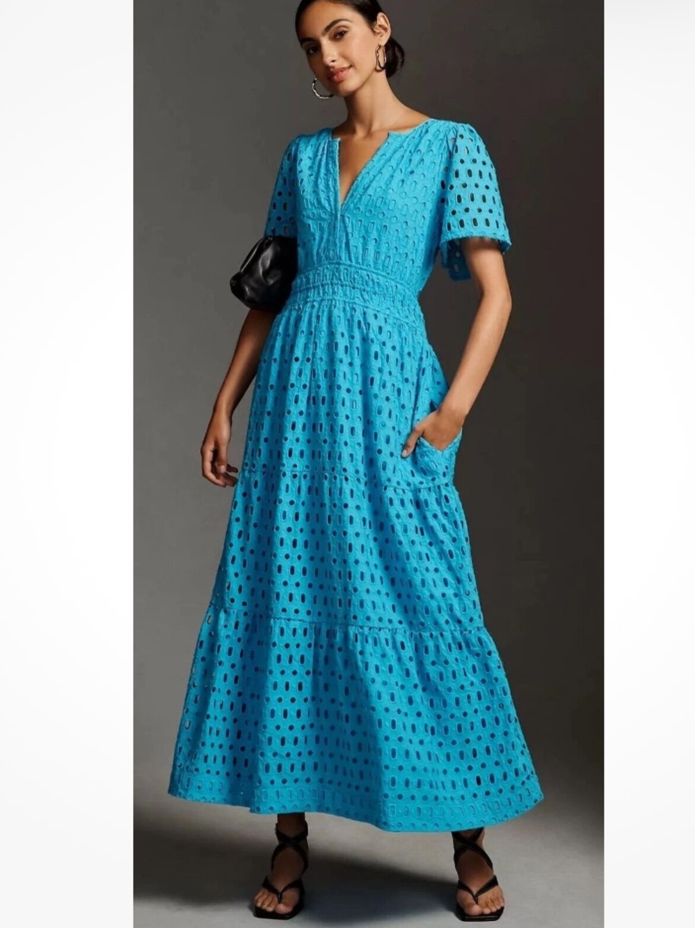 Anthropologie Somerset Eyelet Maxi Dress Bright Blue Size S NWT